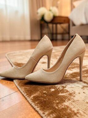 Nude Faux Suede Pointed Toe Stiletto High Heels Womens Elegant Formal Pumps